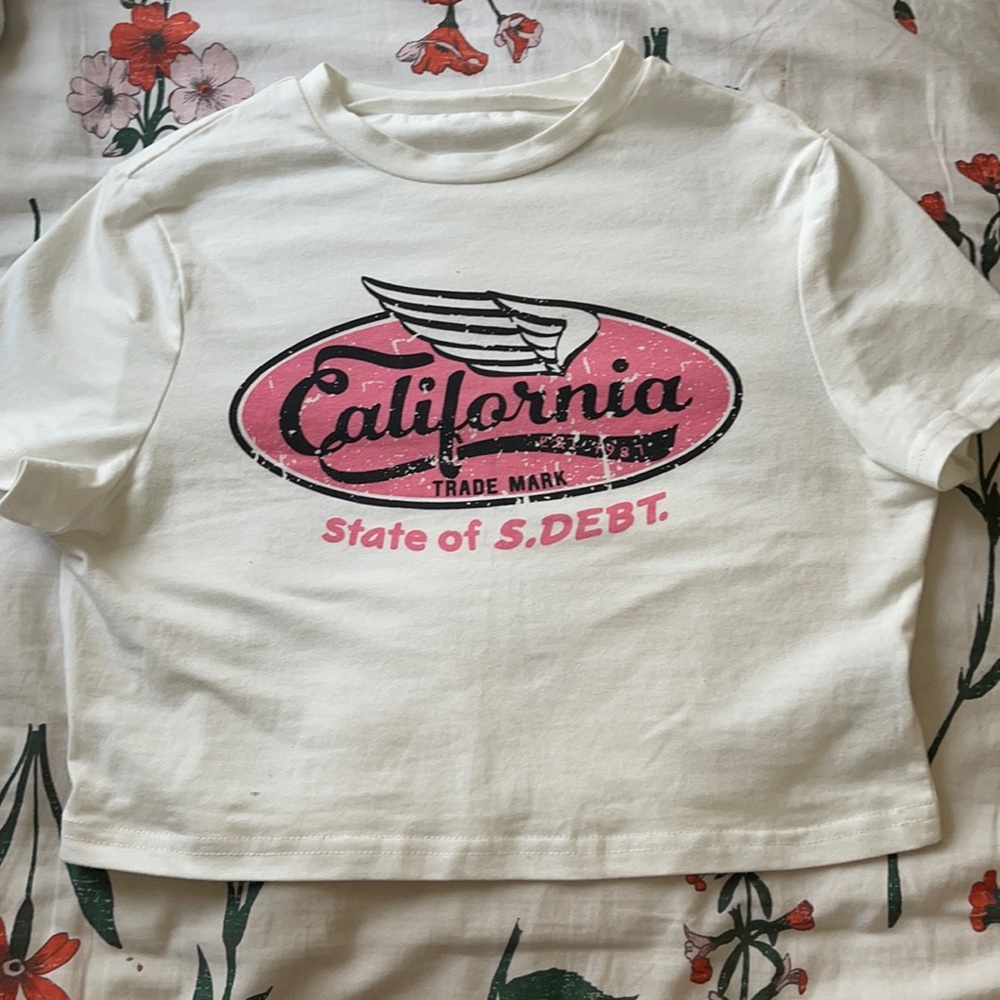 Mock Neck Letter & Wing Print Tee